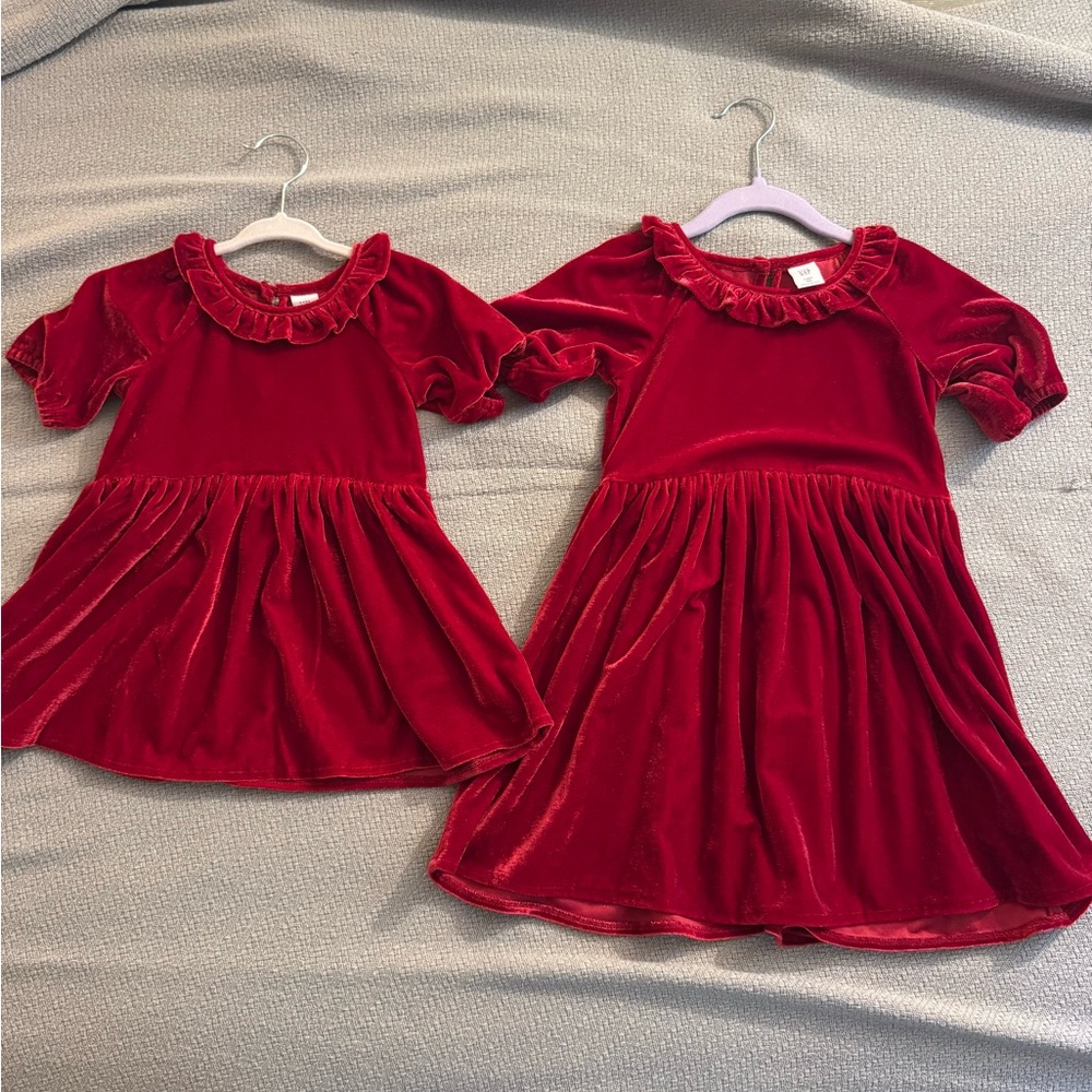 Red Velvet Ruffle Dresses for Girls - Matching sibling dresses
